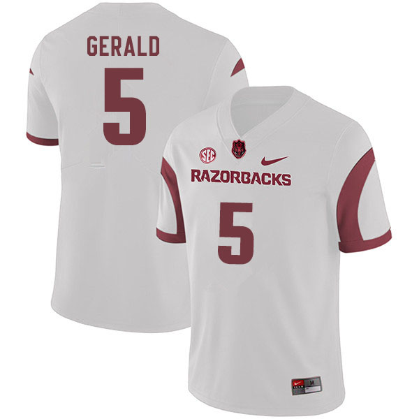 Men #5 Dorian Gerald Arkansas Razorbacks College Football Jerseys Sale-White